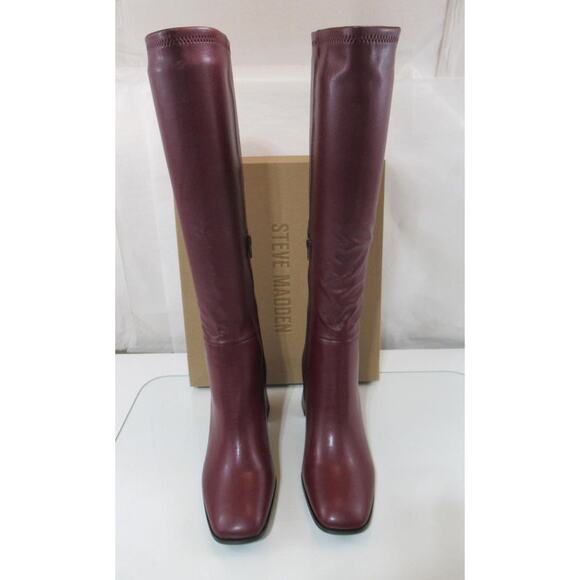Steve Madden Livah Size 8.5 Knee High Block Heel Dress Boots Zip Burgundy - Picture 3 of 8